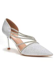 RevReaL Vintage Glamour Sommer Stilettos mit Strass-Riemen - Boho-Chic elegante Hochzeit - Silber - Übersicht 1