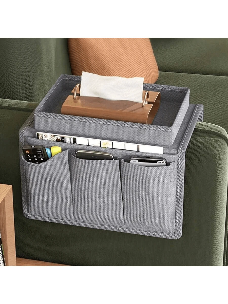 1 Stück klassischer Mehrzweck-Sofa-Armlehnen-Organizer, Mehrlage Seitentasche mit Fächern für Fernbedienung, Handy, Bücher und Getränkehalter, vielseitiger Sofa-Armlehnen-Caddy für Zuhause und Auto, Aufbewahrungskörbe für Heimorganisation, Körbe, Behälter & Container für Heimorganisation