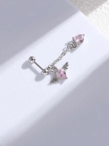 1 件简约黄铜方晶锆石心形天使翅膀流苏吊坠女士耳环耳骨耳钉日常佩戴 - 彩色 - 查看 8