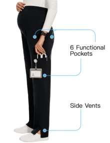 Fitglam Women's Maternity Scrub Pants With 6 Pockets Stretchy Straight Leg Pregnancy Workwear - màu đen - Xem 3