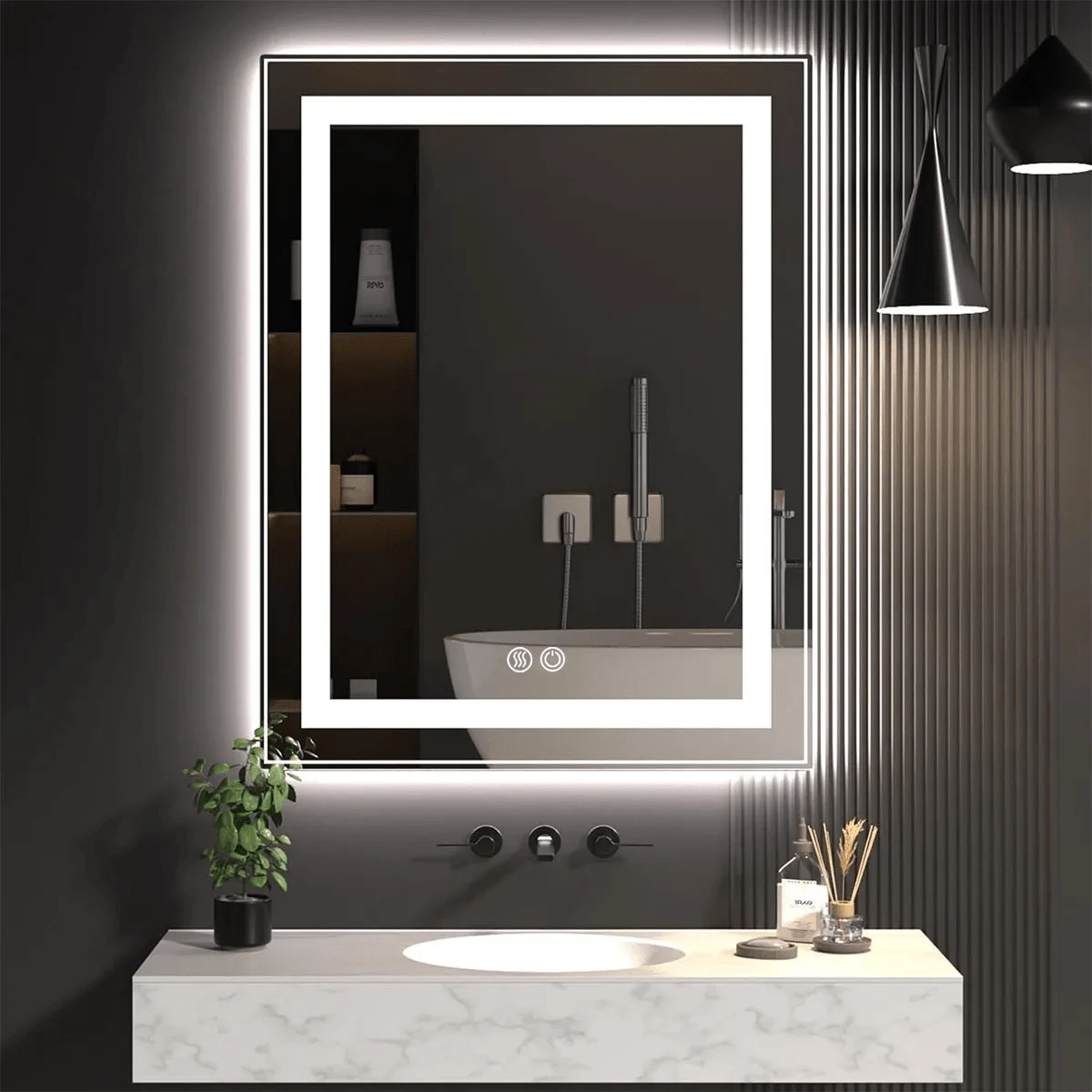 Espejo Touch Led,espejo Decorativos Para Baño Con Luz 50cmx70cm Espejo Rectangular,espejo De Pared Regulable Y Con 3temperaturas De Color y Antivaho, Botones Táctiles Inteligentes - Tipo de Enchufe A USA (110-127V) - Ver 1