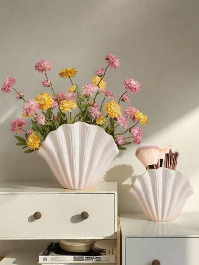 Wit Nordic Shell Shaped Resin Vase Home ation, Desktop Artificial Flowers, Plant Supports, Tableware, Flower Arrangement, Easy To Ceramic Vase, Ins Hydroponic Fresh Arrangement Homestay Model Room Glass