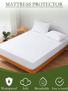 1pc Solid Color Waterproof Mattress Protector, Ultra Soft Jersey Knit Fitted Sheet, Breathable & Noiseless, Stretch High Elasticity Bed Cover - Easy Care For Bedroom, Hotel, Dorm, Suitable For All Season (No Pillowcase) - White - View 3