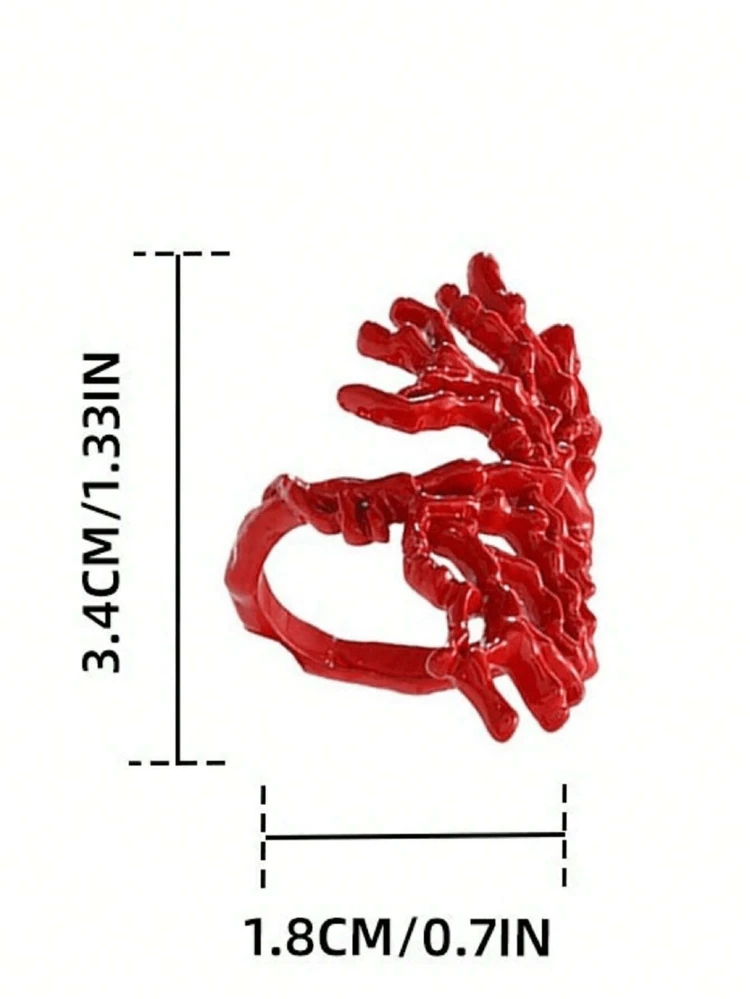 Hegaze 1 pieza Anillo de coral rojo asimétrico de moda para mujer - Rojo - Añade 5