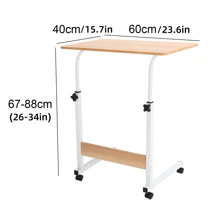 Lislark 60 * 40 Cm Laptop Table With Wheels, For Sofa Or Bed, Mobile Desk, (68-88)Cm Standing Height Adjustable Computer Desk, Portable Side Table, Bed Table, Sofa Table, End Table For Reading Eating - Walnut - View 3