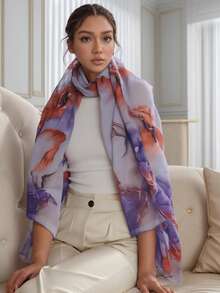 1pc Floral Print Casual Headband, Gradient Chiffon Scarf For Women All Season Head Wrap - A - View 13