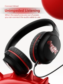 Coca Cola Stereo Bluetooth Headphones Over Ear, 10 Hours Playtime Wireless Headphones With Up To 300 Hours Battery Standby, Support Answer Call(Black), Wired Mode, Type C Port, Premium Gift For Friend, Classic Best Seller Of Store, Foldable & Portable, Black - T18-multicolor - View 9