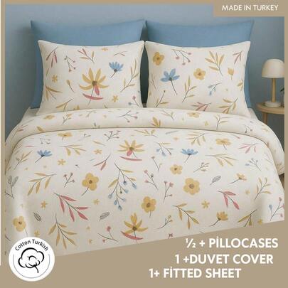 MADE IN TURKEY Duvet Cover Set – %70 Cotton %30 PES – Single, Double And King Sizes – Duvet Covers: 160x235 / 180x235 / 200x235 Cm – Fitted Sheets: 160x240 / 190x240 / 220x240 Cm – 2 Pillowcases 50x70 Cm – Soft & Breathable Bedding Set