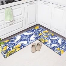 1pc Home Decor, Lemon Pattern Printed, Anti-Slip Diatomite Clay Kitchen Rug, Kitchen Mat, Floor Mat, 3D Printed Rectangle, Suitable For Living Room, Bedroom, Hallway, Bathroom, Laundry Room - Polyester Carpet, Indoor & Outdoor Home Decor
