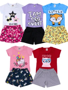 10 Piece Kit 5 Assorted Sets Of Girls' Clothing: T-Shirt/Blouse + Shorts/Bermuda Shorts Summer Printed - 彩色 - 查看 3