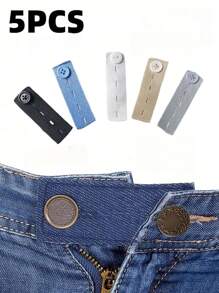 5Pcs Expand Button For Pants, Waist Extender For Jeans, Trouser Hook With Long Buckle, Elastic Adjustment Waist Button, Belt Extension Buckle, Quilting Supplies