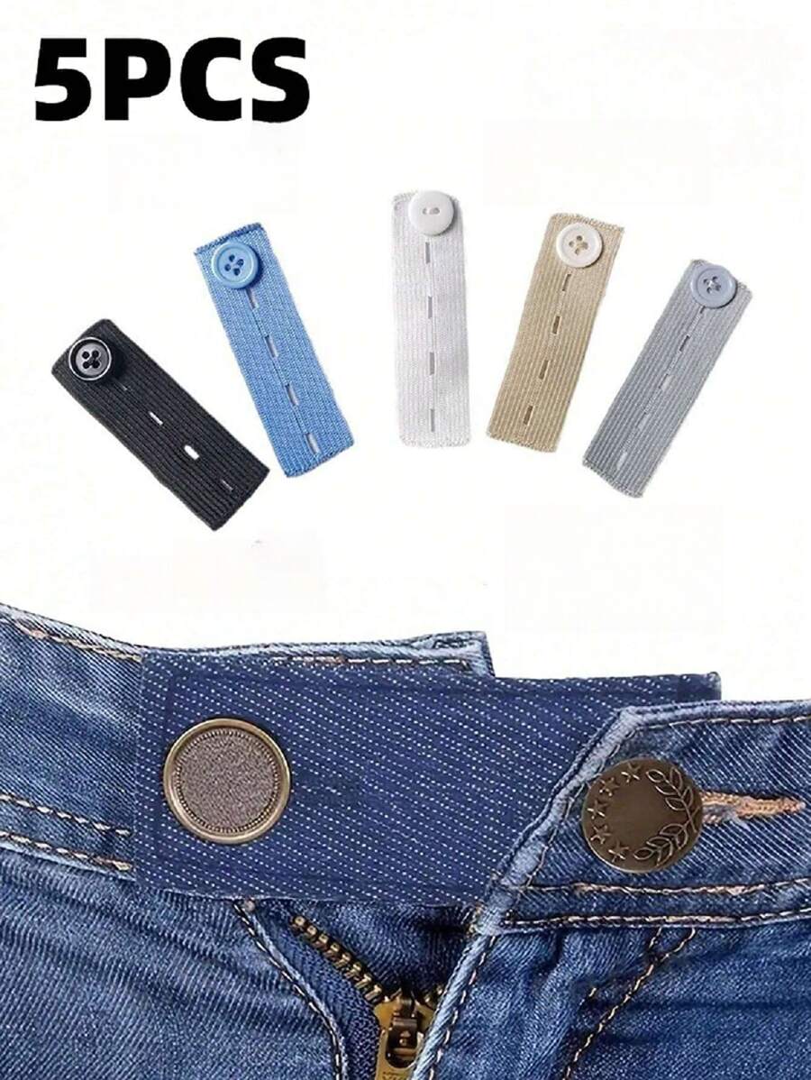 5Pcs Expand Button For Pants, Waist Extender For Jeans, Trouser Hook With Long Buckle, Elastic Adjustment Waist Button, Belt Extension Buckle, Quilting Supplies