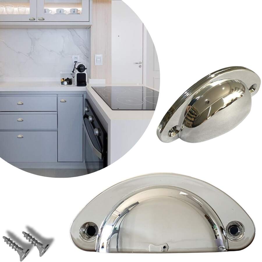 Kit Of 2 Colonial Shell Model Handles With Premium, High-Quality Finish For Drawers, Cabinets, Dressers, Furniture In General - 鉻合金 - 查看 1