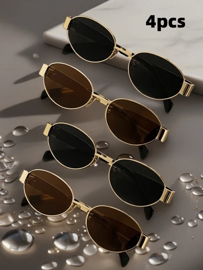 4 件/3 件/2 件/1 件欧美复古椭圆形金属时尚眼镜，钻石形眼镜，半圆形眼镜，流行百搭街头复古风格，男女皆宜，度假、娱乐、休闲用品、沙滩配件、夏季海滩度假、户外、旅行的日常使用和户外活动