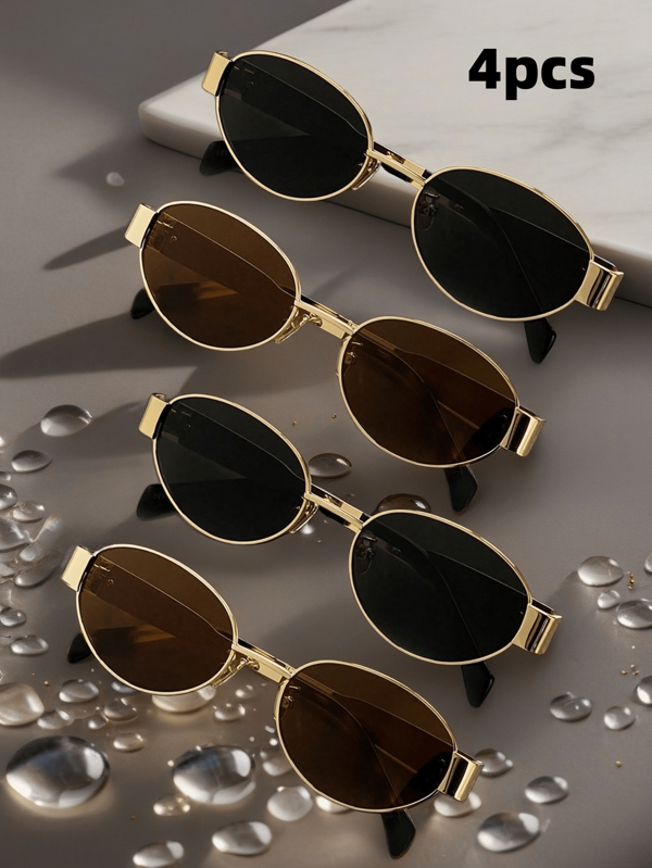 4 件/3 件/2 件/1 件欧美复古椭圆形金属时尚眼镜，钻石形眼镜，半圆形眼镜，流行百搭街头复古风格，男女皆宜，度假、娱乐、休闲用品、沙滩配件、夏季海滩度假、户外、旅行的日常使用和户外活动