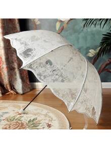 مظلة شفافة قابلة للطي من مادة البي في سي بإطار موجي عتيق - مظلة مطر قابلة للطي شفافة ثلاثية الطي - مناسبة للتصوير الفوتوغرافي والسفر والأميرات، متعددة الألوان، مناسبة لعيد الحب للرجال والنساء، للاستخدام في الصيف والشاطئ والسفر والربيع، هدايا لوصيفات العروس، ديكور الغرفة والشقة - وردي - مشاهدة 7