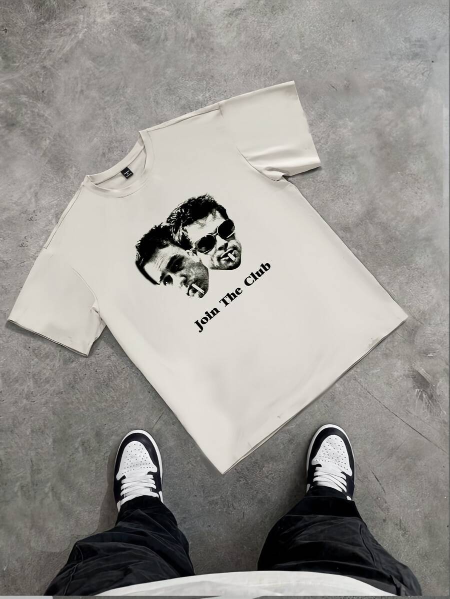 Basic Fight Club Print T-Shirt - White - 白色 - 查看 1