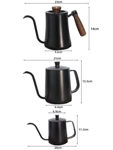 1 pieza Tetera de acero inoxidable 304 con pico de cisne para café de goteo, con tapa y mango de madera, herramienta, café, boca delgada y pico largo, herramienta para hacer café de goteo, 350ml/600ml/550ml, apta para uso doméstico, cocina, oficina, hotel y escuela, regalo de vuelta al colegio - Multicolor - Ver 6
