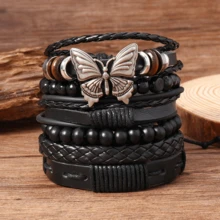 Set de 6 piezas con brazalete vintage de estilo punk con turquesa, pluma, concha de coco, cuentas de madera y rombo - Multicolor - Ver 17