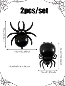 2pcs/Set Halloween Black Spider Balloons, Halloween Spider Balloons Decor, Black Spider Foil Balloons, Halloween Party Supplies, Birthday Party Decorations, Scary Atmosphere Decor, Halloween Indoor & Outdoor Decorations, Christmas