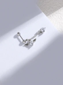 1 件简约黄铜方晶锆石心形天使翅膀流苏吊坠女士耳环耳骨耳钉日常佩戴 - 彩色 - 查看 6