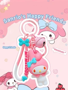 Sanrio Happy Friends 系列可爱钥匙扣吊饰,官方授权,PVC + 合金小雕像,可爱铃铛和蝴蝶结设计,款式包括 My Melody、Kuromi、Pochacco、Hangyodon,3D 收藏玩具配件单个、全套选择,可自由组合打造个性化风格,高约 6 厘米,OPP 袋包装,可爱吊坠,Sanrio 角色 - 彩色 - 查看 5