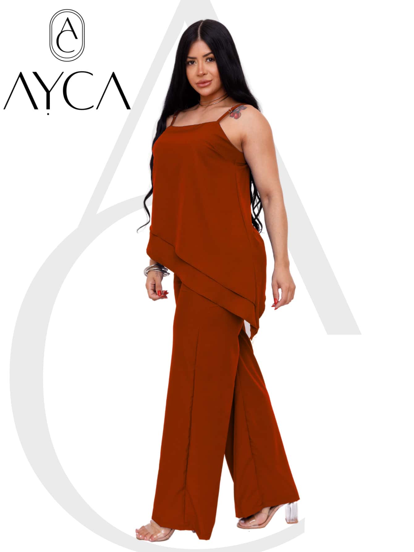 Symmetrical Simple Casual Elegant Asymmetrical Pocket Formal And Evening Set Winter Summer Autumn - Màu Cam cháy - Xem 1