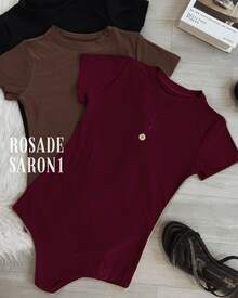 A Women's Crew Neck Bodysuit Summer Fashion Blogger  2025 - 酒紅色 - 查看 1