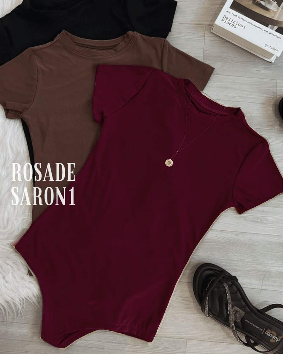 A Women's Crew Neck Bodysuit Summer Fashion Blogger  2025 - 酒紅色 - 查看 1