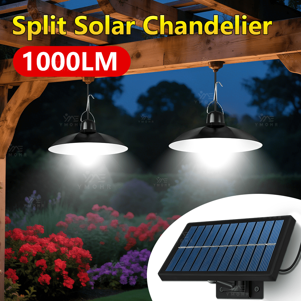Doppelkopf-Solar-Pendelleuchte, Gartenbeleuchtung, COB-LED-Perlen, Campinglichter, 60.000 LM Helligkeit, Wandleuchte, Innen- und Außendekoration, robuste ABS-Struktur, Straßenbeleuchtung, Solarladung, Terrassen-Dekoration, Fernbedienung/Knopfsteuerung, Garage, Weg, Korridor, abnehmbares Design, schwarze moderne Ästhetik
