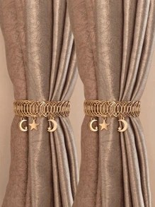 1/2 szt./zestaw metalowych klipsów do zasłon w kształcie gwiazdy i księżyca w stylu vintage, proste klamry do zasłon, odpowiednie do salonu, sypialni, gabinetu, dekoracji domu, prezentów urodzinowych, akcesoriów do zasłon, prezentów na Halloween, dekoracji na Halloween, dekoracji na jesień, dekoracji pokoju, dekoracji ściennych, naklejek ściennych