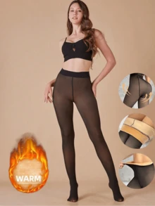 Women's Leggings - Fake Semi-Transparent Leggings, High-Waisted Pantyhose, Transparent Thick And Warm Leggings (Size: L) - 咖色 - 查看 1