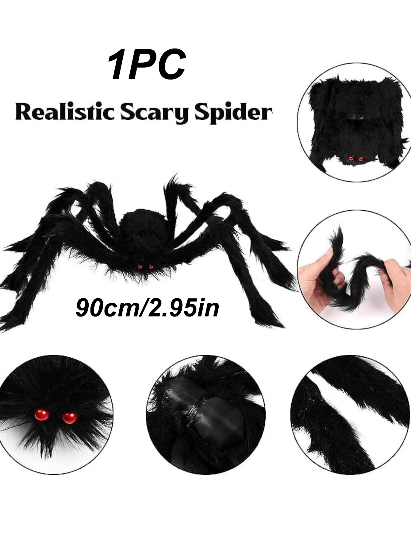 1pc Black Giant Spider Decoration, 90cm Black Soft Plush Scary Spider, Outdoor Yard Party Decor, Realistic Plush Spider Decoration Prop, Enhances Spooky Atmosphere For Holidays And Theme Parties - Black - View 1