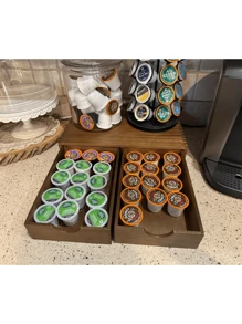 木制收纳盒咖啡包收纳盒，咖啡包和茶叶收纳盒，K Pod 抽屉式咖啡机支架，咖啡机下方的 Kcup 抽屉收纳盒，30 个咖啡包容量