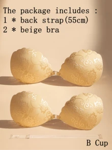 ideaCCSZ 1件/2件装蕾丝隐形文胸，白色粘性聚拢文胸，硅胶乳贴，前扣自粘设计，后背带，可重复使用，适合婚礼和无肩带晚礼服