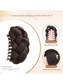 Women's Braided Bun Hairpiece Fake Hair Claw Glue Updo Fluffy Hair Accessories Back Of Head Hair Bundle Fall Winter Hair Clip Claw Clip For Vacation Outfits Woman Elegant Hair Clutch - Dark Brown - View 4