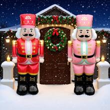 1pc Christmas Inflatable Nutcracker Aluminum Foil Balloon, Standing-Type Outdoor Christmas Door Decoration, Suitable For Christmas Party Decorations, Themed Events, Nutcracker Standing Guard Style In Red And Pink Color Scheme, Holiday Prop - Multicolor - View 6