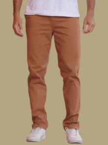 Men's Tailored Twill Trousers, Sporty Fine, Knife Pocket, Built-In Pocket - 焦糖 - 查看 3