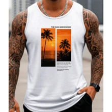 Men's Summer Fashion Tank Top, 100% Cotton, Round Neck - trắng - Xem 2