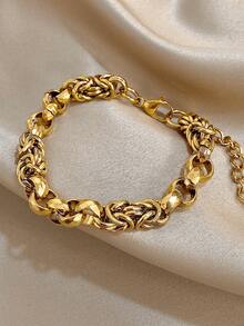 2pcs/1pc Vintage Interwoven Textured Link Design Chunky Chain Bracelet For Women - 18K Gold Plated Stainless Steel, Mom Gift Christmas Thanksgiving Halloween Wedding Rave/Prom/Party/Daily Accessories Gift For Anniversary Valentine's Day Boho Jewelry Birthday Bridesmaid Gifts - Multicolor - View 10