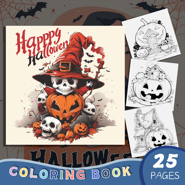 1 Halloween Themed Coloring Book, 25 Pages Thick, Unique Cover Design, Artwork For Relaxation And Emotional Release | Ideal Gift For Valentine's Day, Christmas, New Year, Anniversary, Birthday, Etc., Suitable As A Gift For Children To Learn Painting