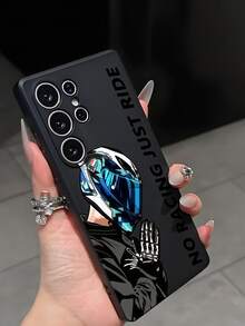 1 carcasă de telefon neagră elegantă cu slogan motociclist, antiderapantă, antișoc, compatibilă cu , OPPO, HONOR, REDMI, GALAXY, 12T/13T/14T, impermeabilă, anti-cădere, rezistentă la zgârieturi
