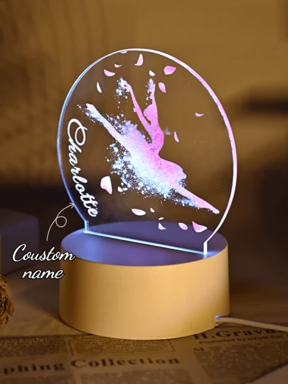 1pc Acrylic Ballet Girl Night Light, Customizable Name, 4 Color Options, Warm & Color Changing Light, Creative Desk Lamp, Bedroom Decor, Unique Night Light, Bedside Lamp, Gift For Kids, Friends, Classmates, Girlfriend, Holiday Gift