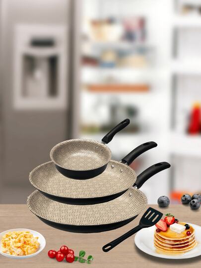 Conjunto De Frigideira Elegante 4 Peças Antiaderente Globalflon + Espatula e Frigideira de Ovo Francesa Não gruda