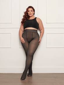 Plus Size XXXXL Up To 54 Women's Thermal Tights Lined With Plush Winter Warm - Black - View 2