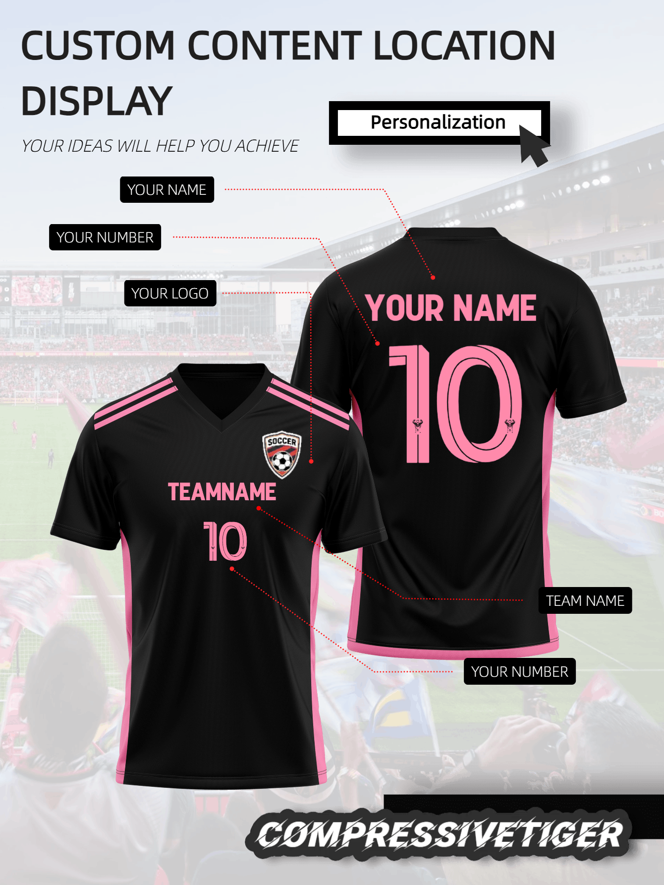Sudadera deportiva personalizable para hombres en colores negros y Miami - Impresión frontal y trasera de nombre/número/logotipo, parte superior de entrenamiento transpirable y de secado rápido para fútbol, voleibol, gimnasio - Uso casual de primavera y verano. Estilo de fans de Messi, elegante, de moda, hipster, casual, minimalista chic, personalizado, único, disfraces de hombre, armario cápsula, estilo básico/urbano para hombres, regalos ideales para él, novio, familia, amigos, para cumpleaños, vacaciones/festivos, escuela/competición, deportes/escalada