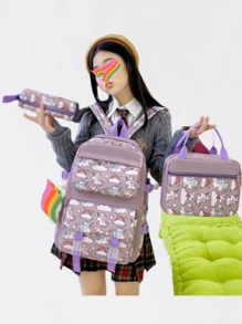 Modischer neuer Hochwertig-Farbiger Einhorn-Muster Schulrucksack Drei-Teile-Set, jugendlich und liebevoll Umhängetasche, süße tragbare thermisch isolierte Lunchbox Tasche, frisch bedruckter Stiftetui, Kapazität für Grundschüler der 1. bis 6. Klasse, Mittelschüler, Oberschüler, Studenten ultraleichte Ausflugstaschen