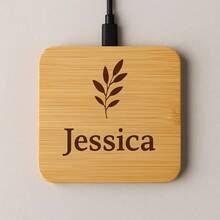 Personalized Wooden Wireless Charger 15W – Fast Charging New Version Charging Pad Bamboo With Name Or Logo – Tech Gift - Multicolor - View 3