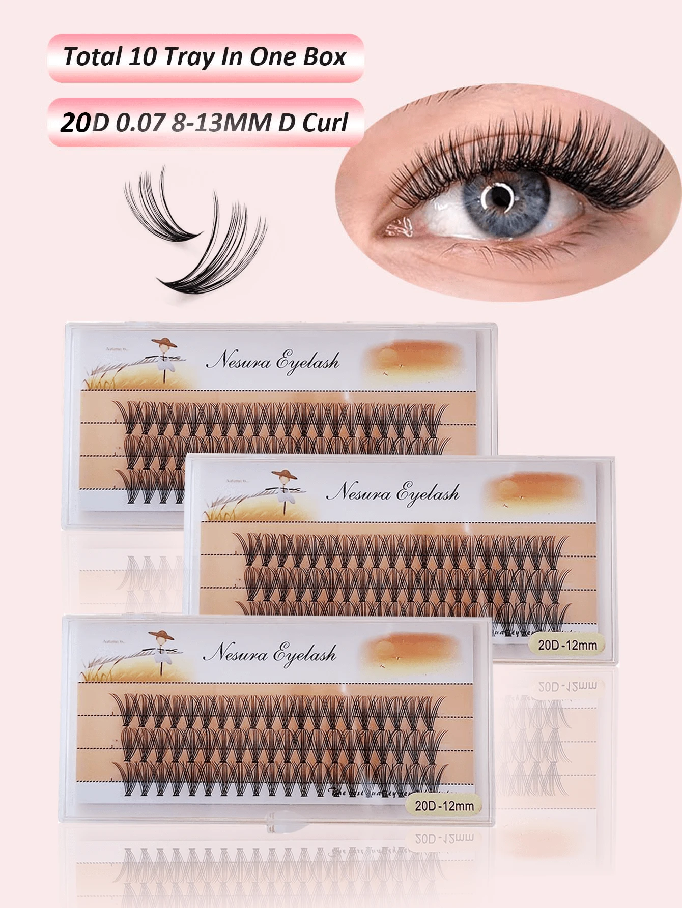 10 Boxes 600pcs C-Curl Single Cluster False Eyelashes, 20D, 8~14mm, Natural Look, Long-Lasting, Suitable For Parties And Other Occasions, Create A Natural Makeup Look. - C - View 1