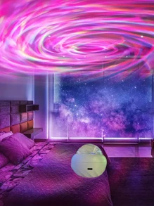 LED 星空螺旋投影夜灯带遥控器，RGB 旋转音乐北极光氛围灯，适用于卧室装饰，桌面星空投影仪，多色灯光显示（带线），节日装饰，节日礼物